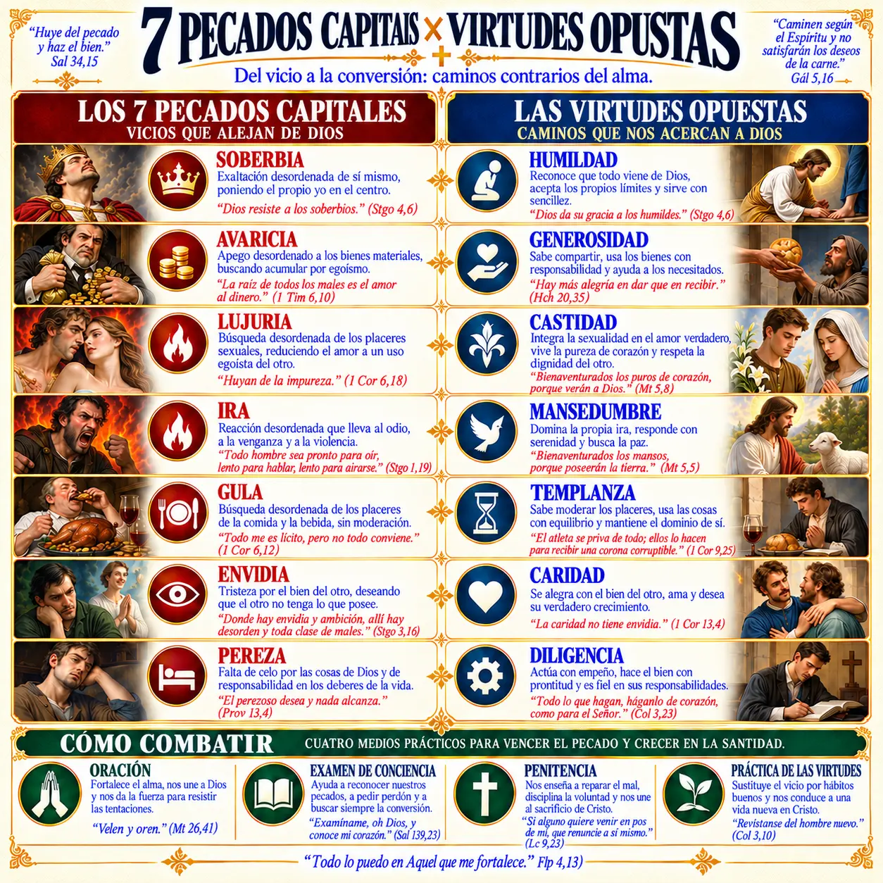 Pecados capitales × virtudes opuestas
